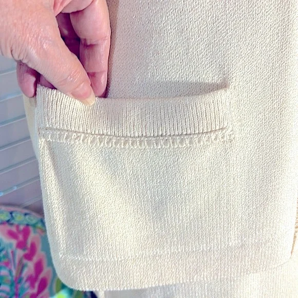 St. John Basics cream Santana knit 3 piece sweater jacket, top & skirt set